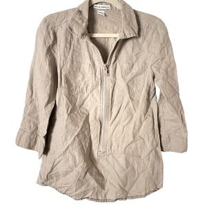 Telluride Clothing Company 100% Linen Tan Zip Front Collared Popover‎ Top